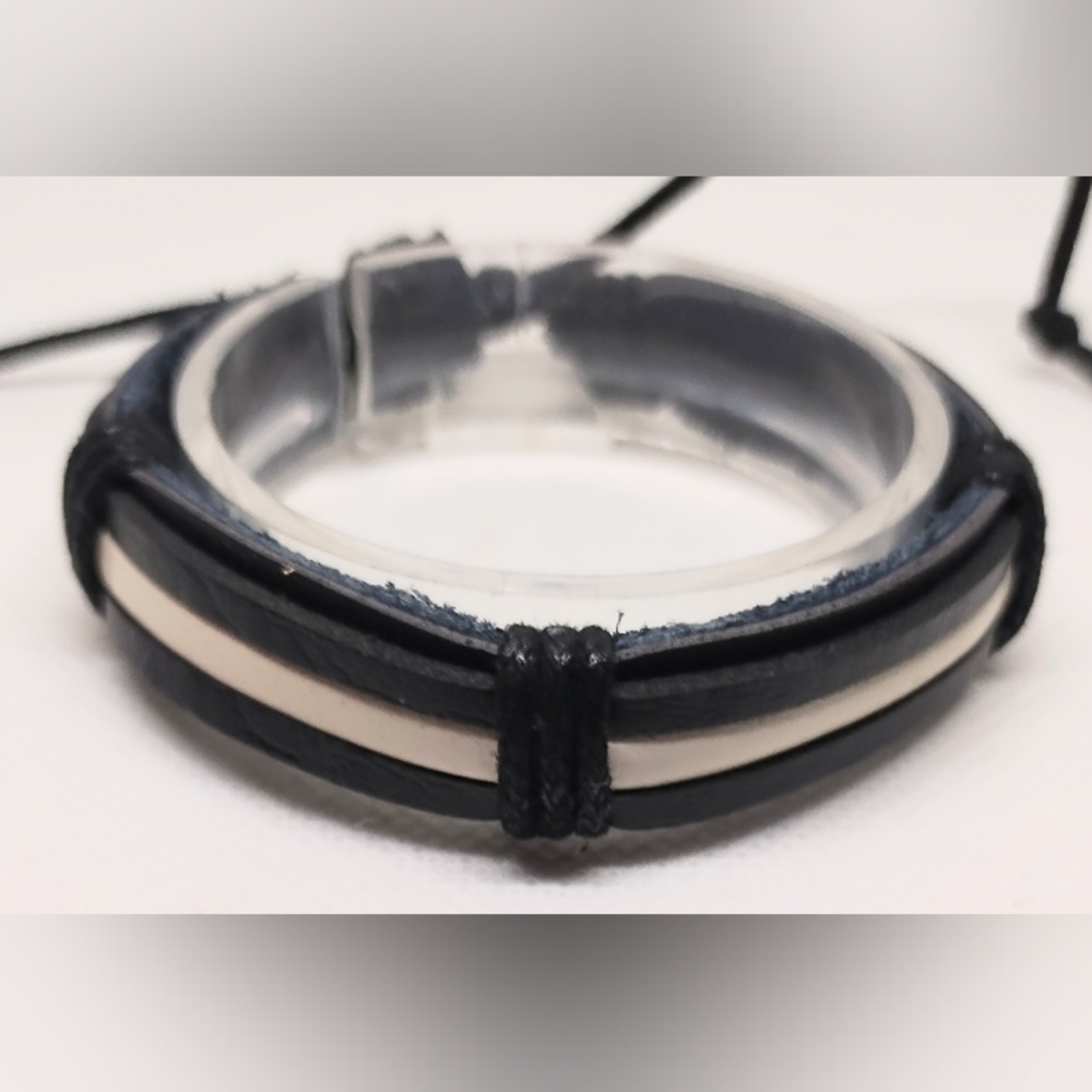 Men's Bracelet Leather Layered Black NEW f38